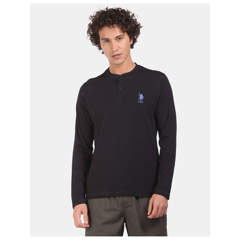 U.S. POLO ASSN. Men Black I655 Comfort Fit Solid Cotton T-Shirt (L)