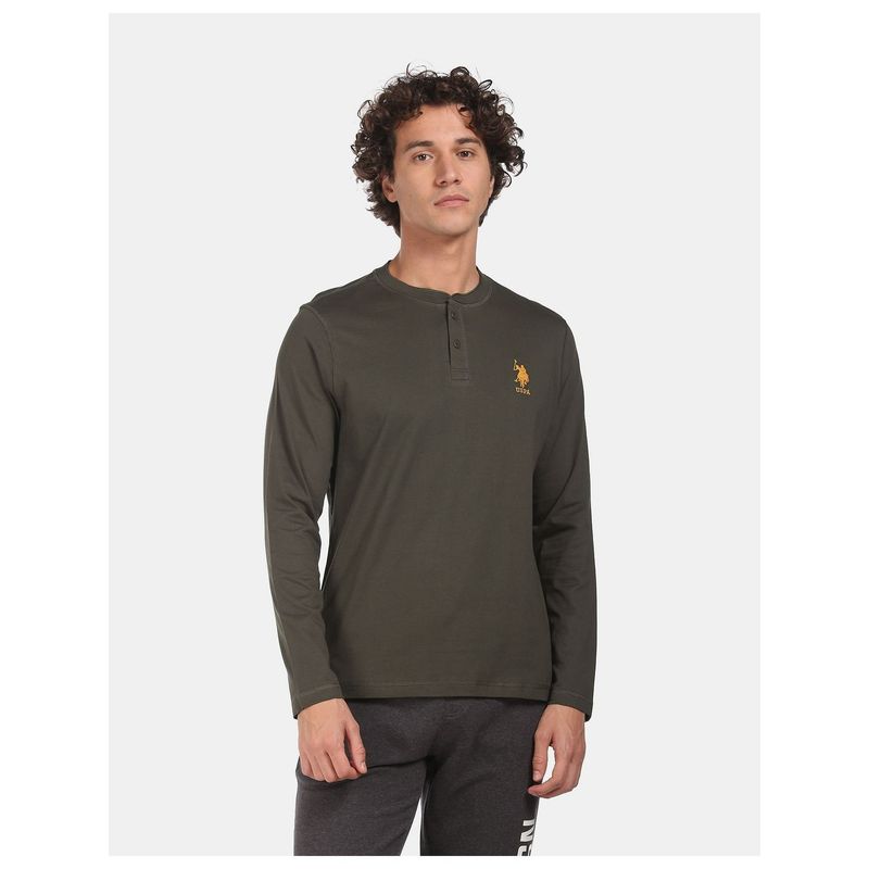 U.S. POLO ASSN. Men Olive I655 Comfort Fit Solid Cotton T-Shirt (S)