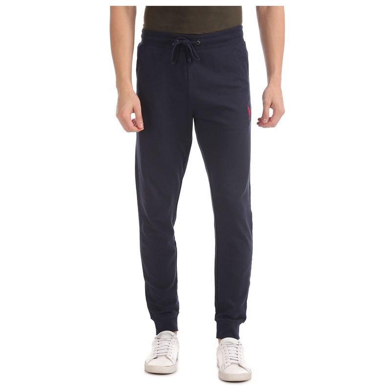 U.S. POLO ASSN. Men Navy I604 Comfort Fit Solid Cotton Poly Joggers (L)