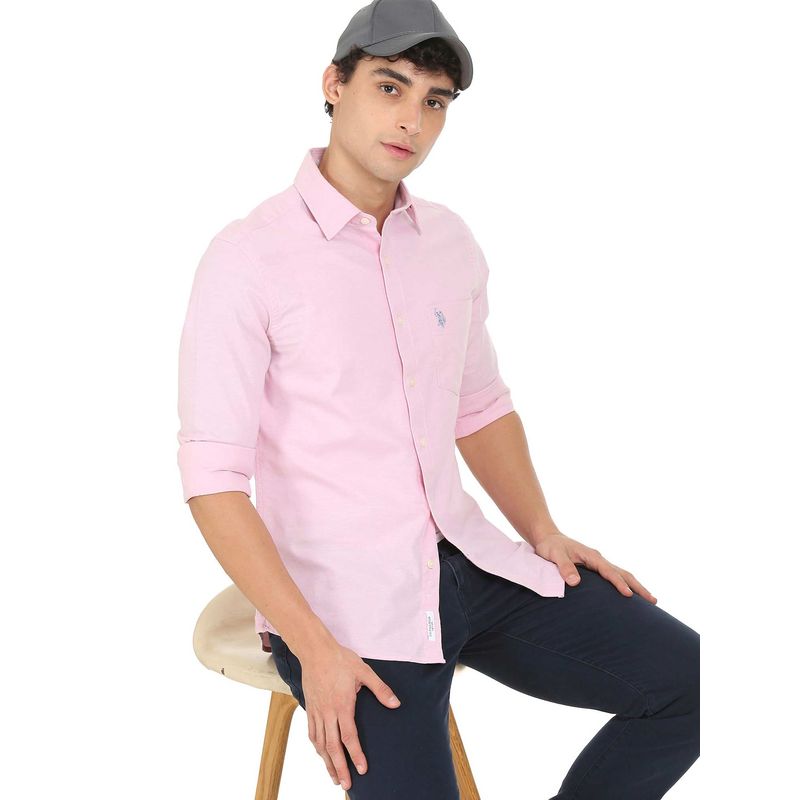 U.S. POLO ASSN. Men Light Pink Tailored Regular Fit Oxford Casual Shirt (3XL)