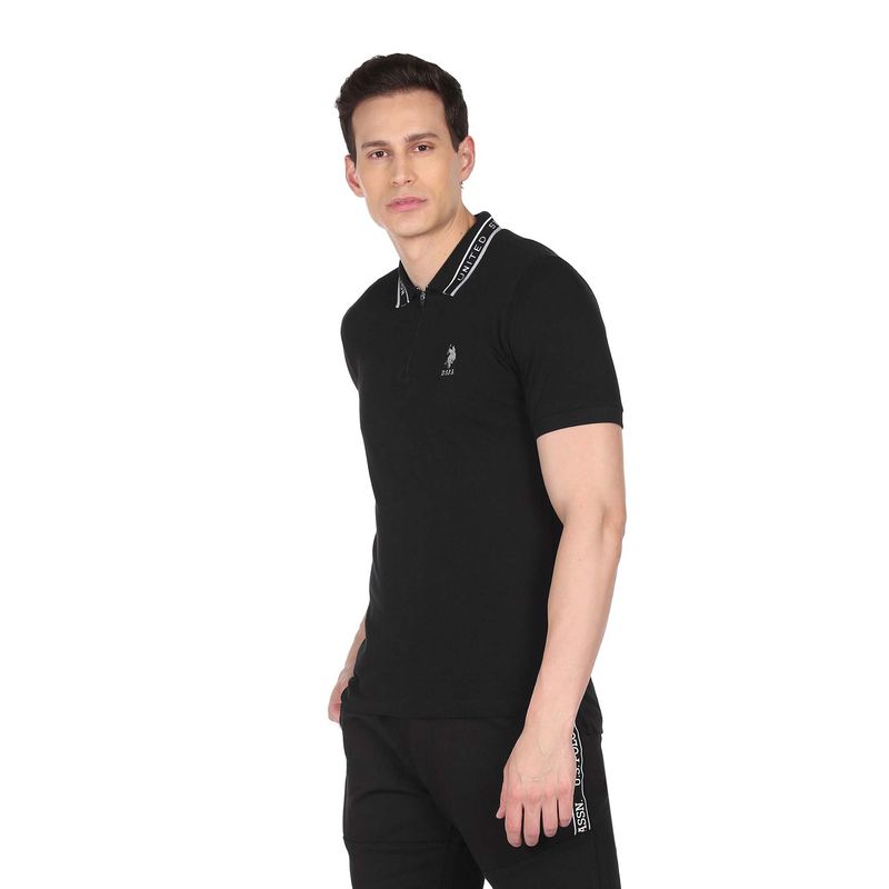 U.S. POLO ASSN. Men Black Brand Collar Solid Polo T-Shirt (XL)