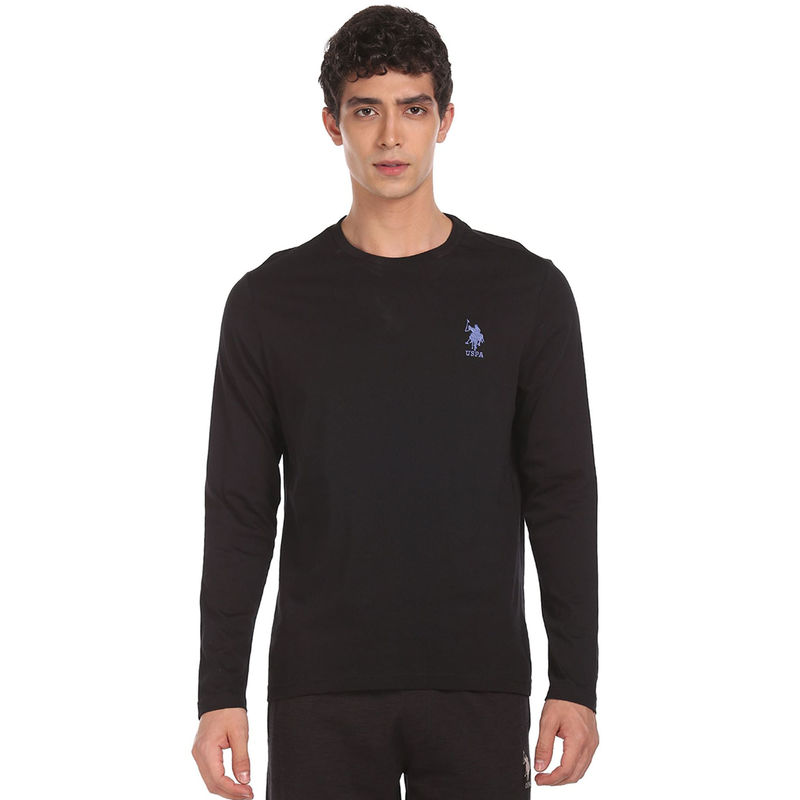 U.S. POLO ASSN. Men Solid Black Cotton Crew Neck T-Shirt (2XL) (2XL)