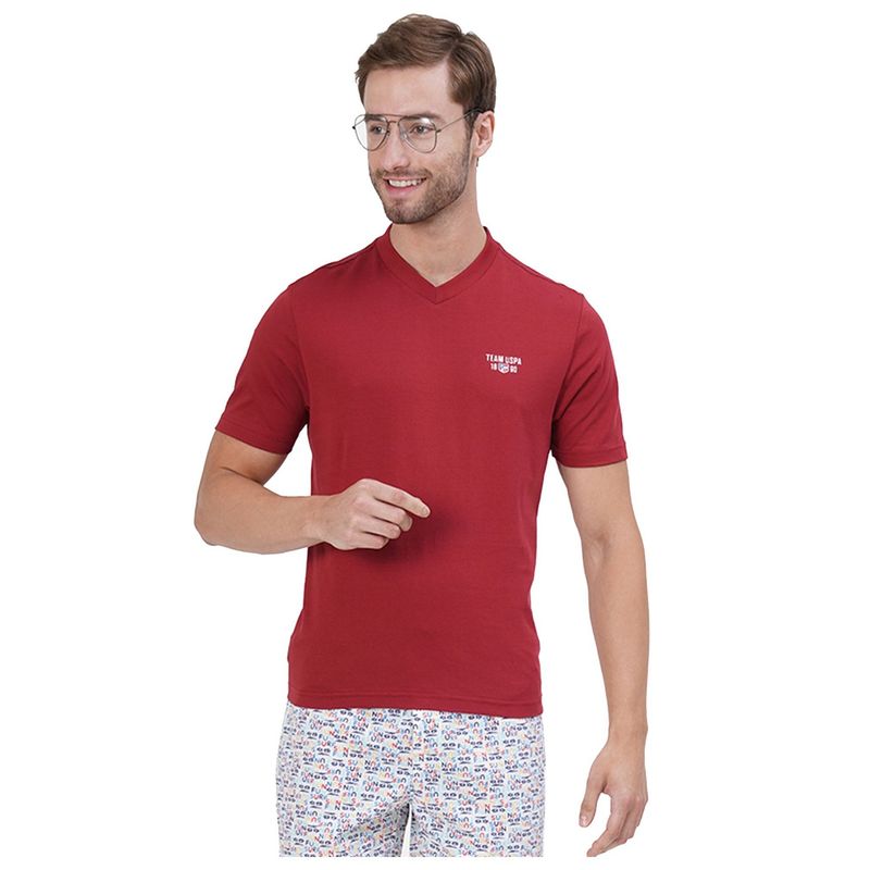 U.S. POLO ASSN. Men Deep Red Iyas Natural Cotton T-Shirts - Pack Of 1 (S)