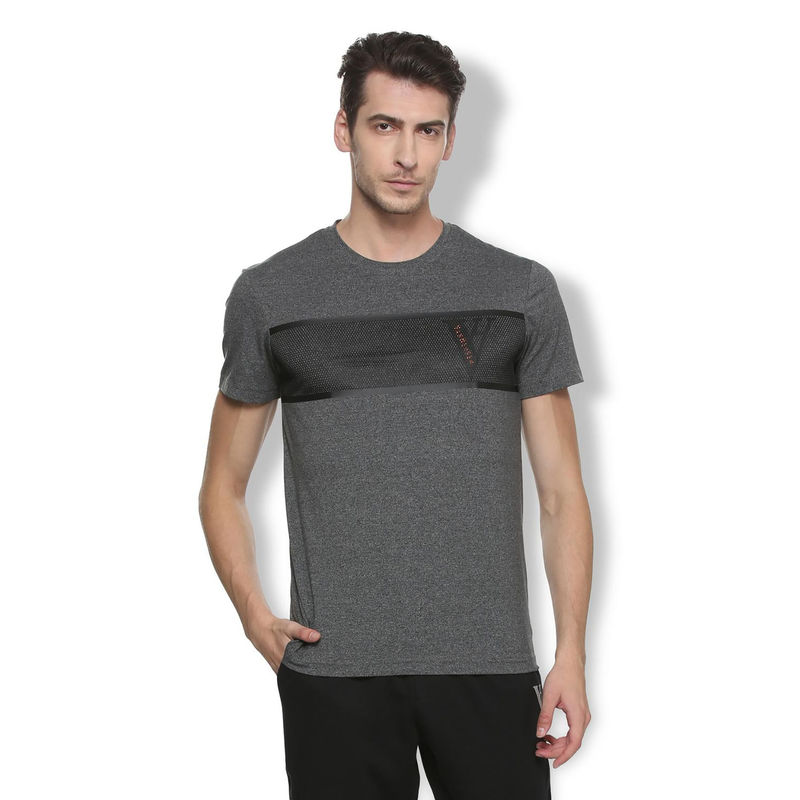 Van Heusen Men Laser Mesh Panel & Crew Neck T-Shirt - Grey