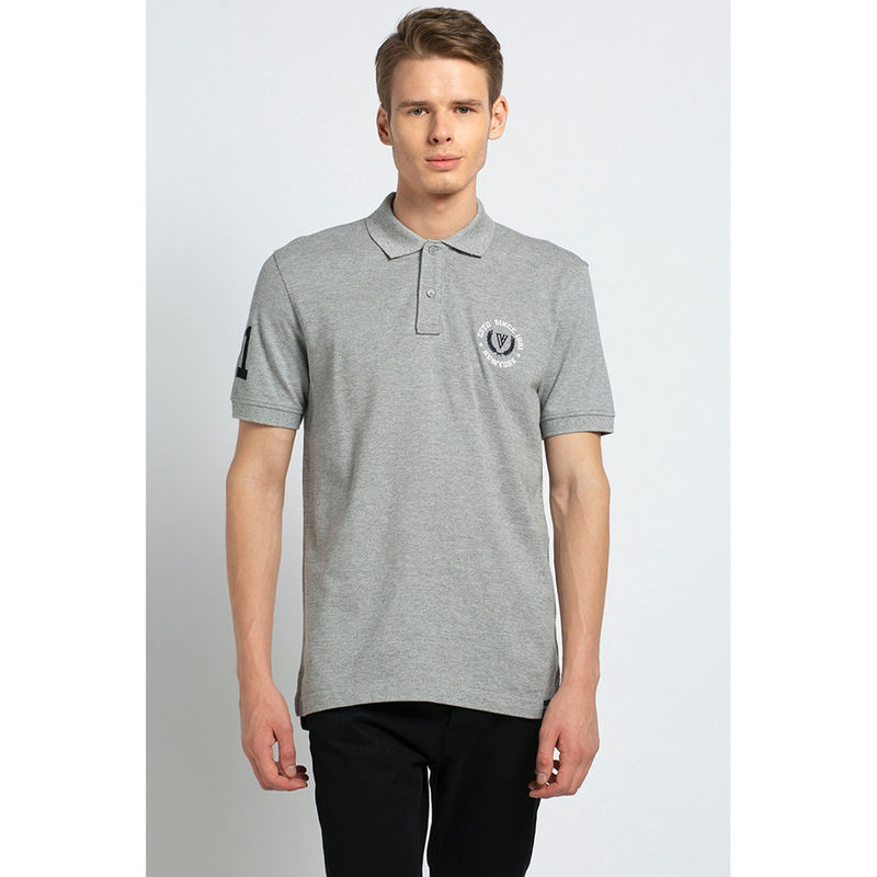 Van Heusen Grey Melange Modern Polo T-Shirt (S) (S)