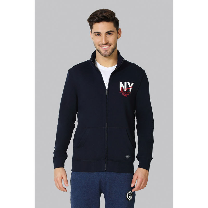 Van Heusen Men Zip Front & Full Sleeve Sweatshirt - Navy