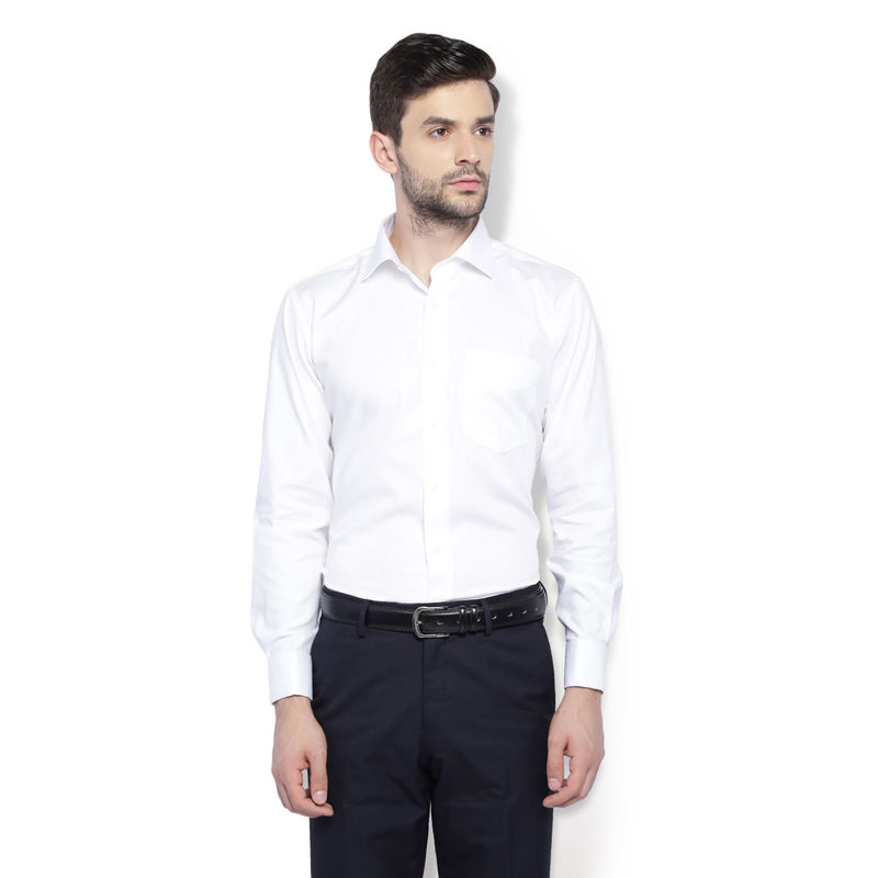 Van Heusen White Solid Shirt (42) (42)