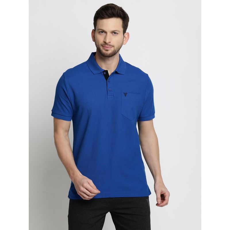 Van Heusen Men Athleisure Chest Pocket & Short Sleeve Polo T-Shirt - Blue