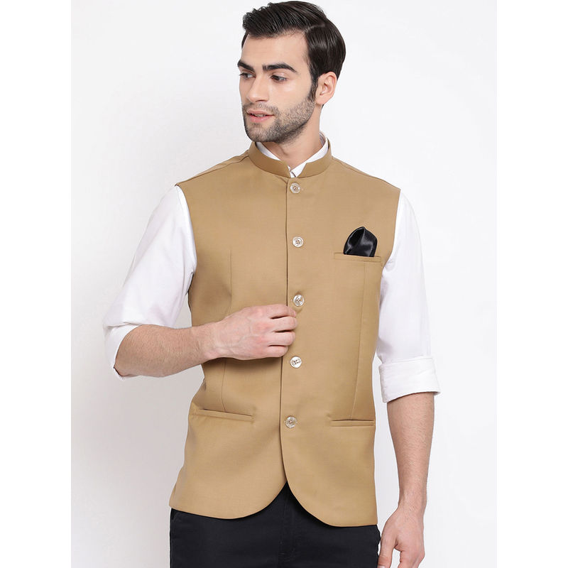 VASTRAMAY Beige Nehru Jacket (38)