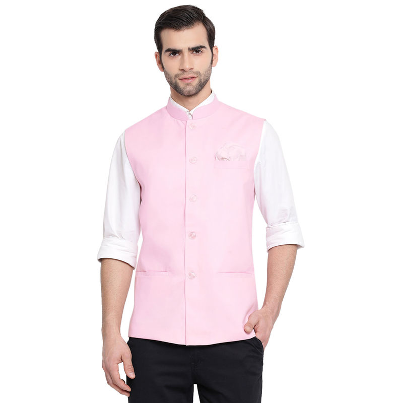 Vastramay Men's Pink Nehru Jacket