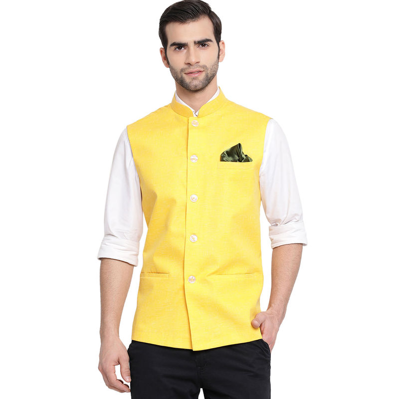 Vastramay Men's Yellow Nehru Jacket