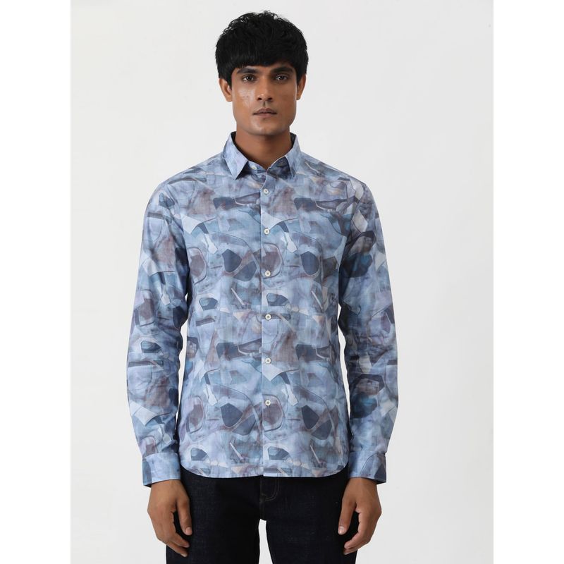 Greenfibre Aqua Blue 100% Cotton Printed Casual Shirt (38)