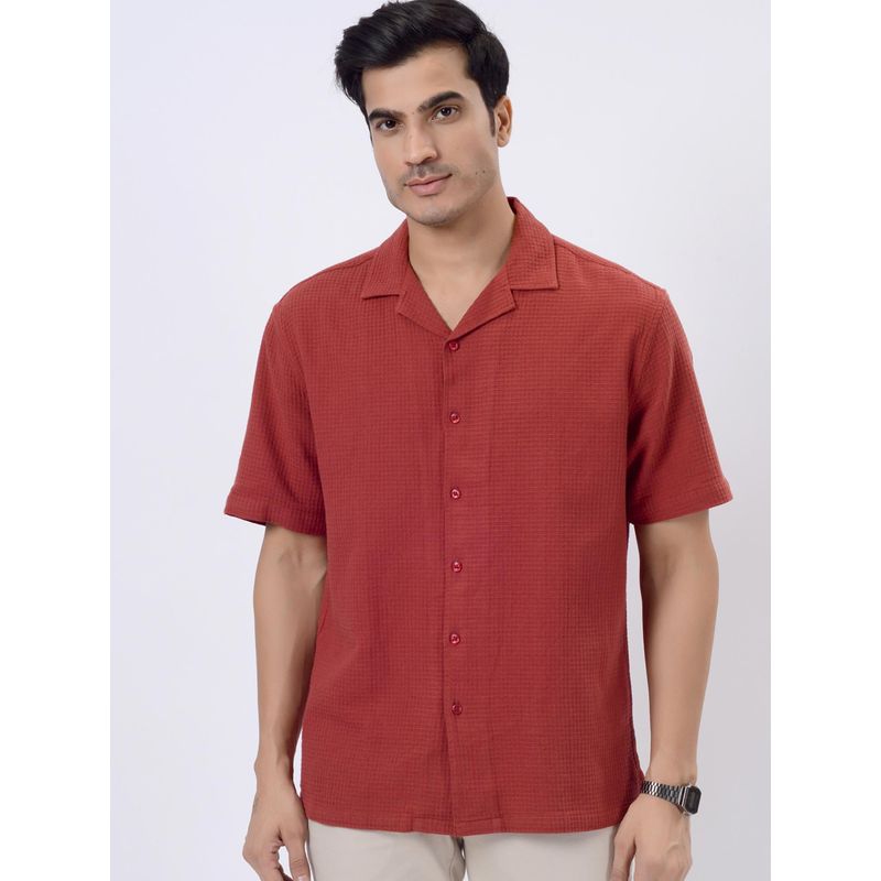 JadeBlue Red 100% Cotton Textured Casual Shirt (40)