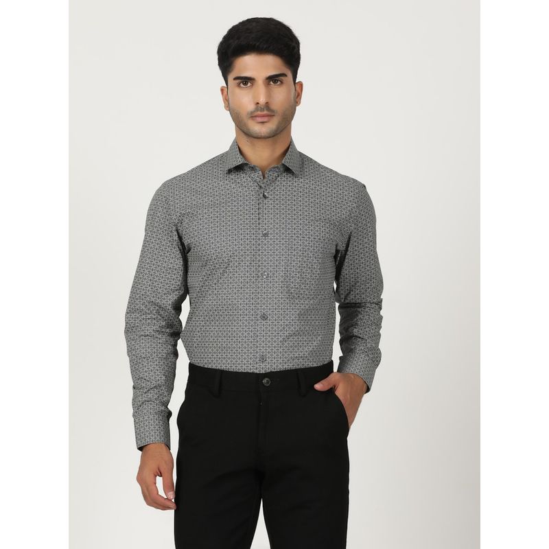 Greenfibre Grey 100% Cotton Printed Formal Shirt (40)