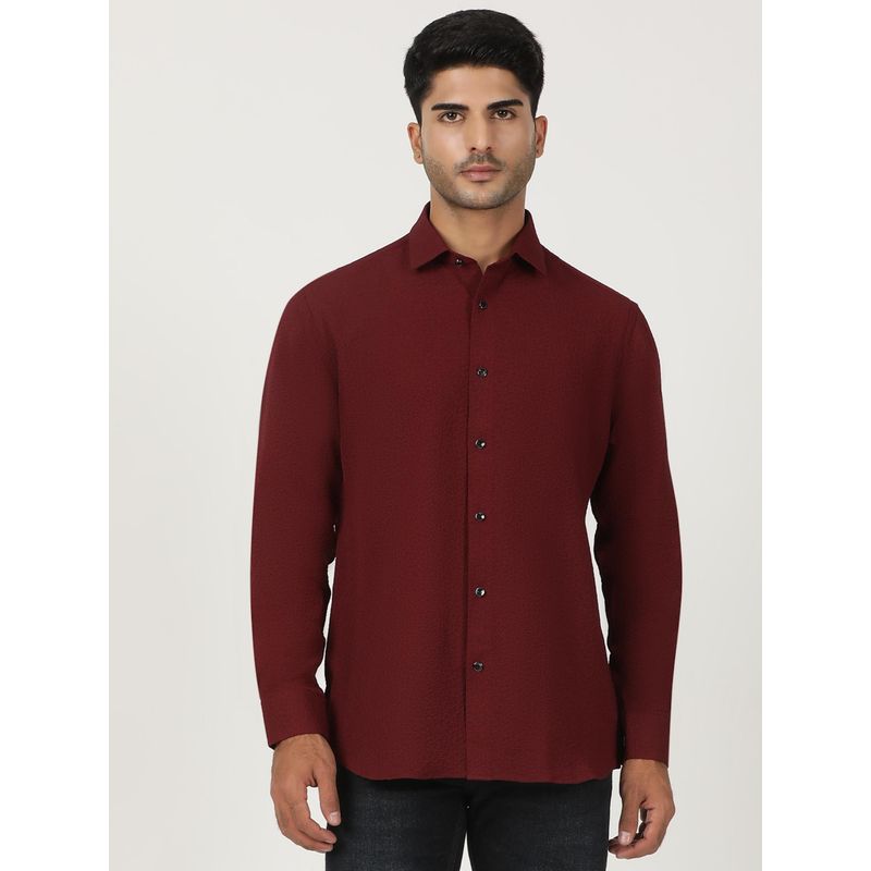 Greenfibre Maroon China Fabric Solid Party Wear Shirt (40)
