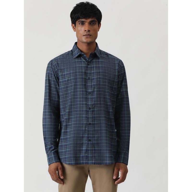 Greenfibre Blue Blended Checked Semi Casual Shirt (39)