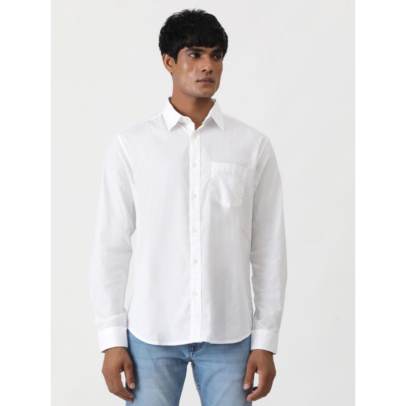 Greenfibre White 100% Cotton Solid Casual Shirt (40)