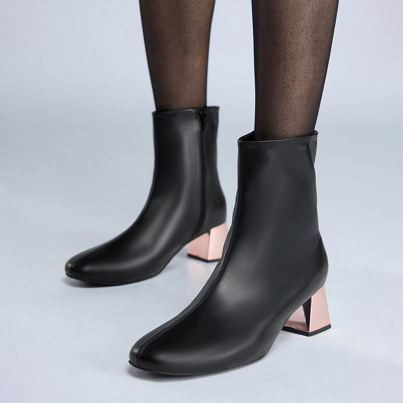Twenty Dresses by Nykaa Fashion Black High Ankle Kitten Block Heel Boots for Women (EURO 37)