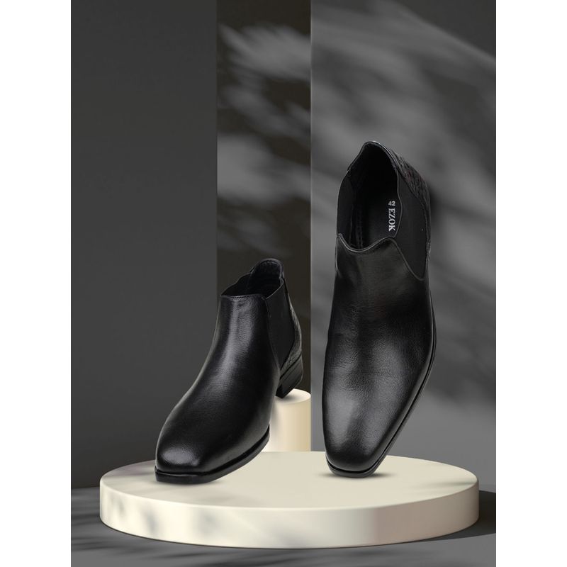 EZOK Mens Black Leather Casual Slip-On Chelsea Boots (EURO 41)