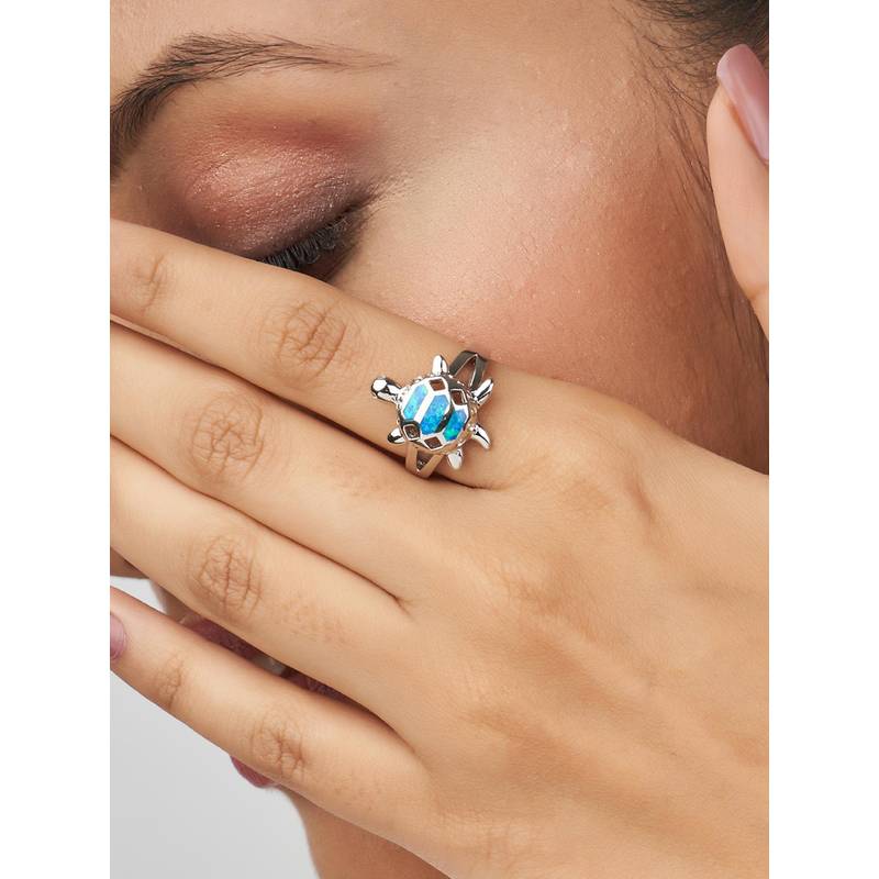 Nistra 925 Sterling Silver Created Opal Aqua Shellback Ring (12)