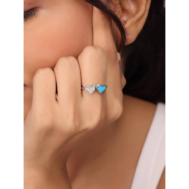 Nistra 925 Sterling Silver Created Opal Cerulean Heart Ring (12)