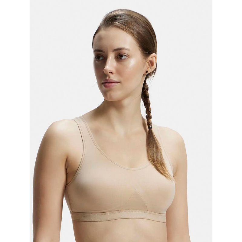 Jockey 1376 Wirefree Non Padded Cotton Elastane Active Bra - Skin (2XL)