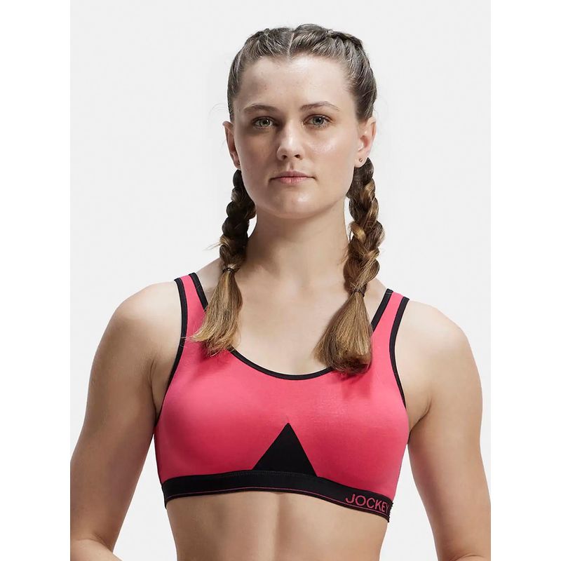 Jockey 1376 Wirefree Non Padded Cotton Elastane Active Bra - Ruby (XL)