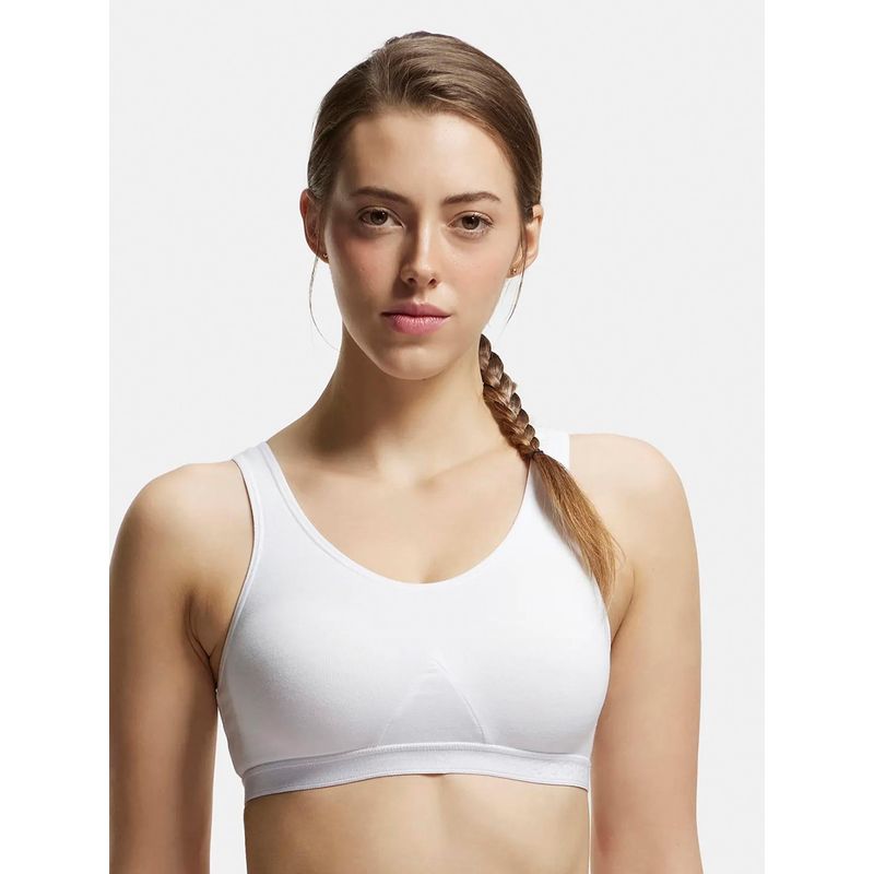 Jockey 1376 Wirefree Non Padded Cotton Elastane Active Bra - White (M)