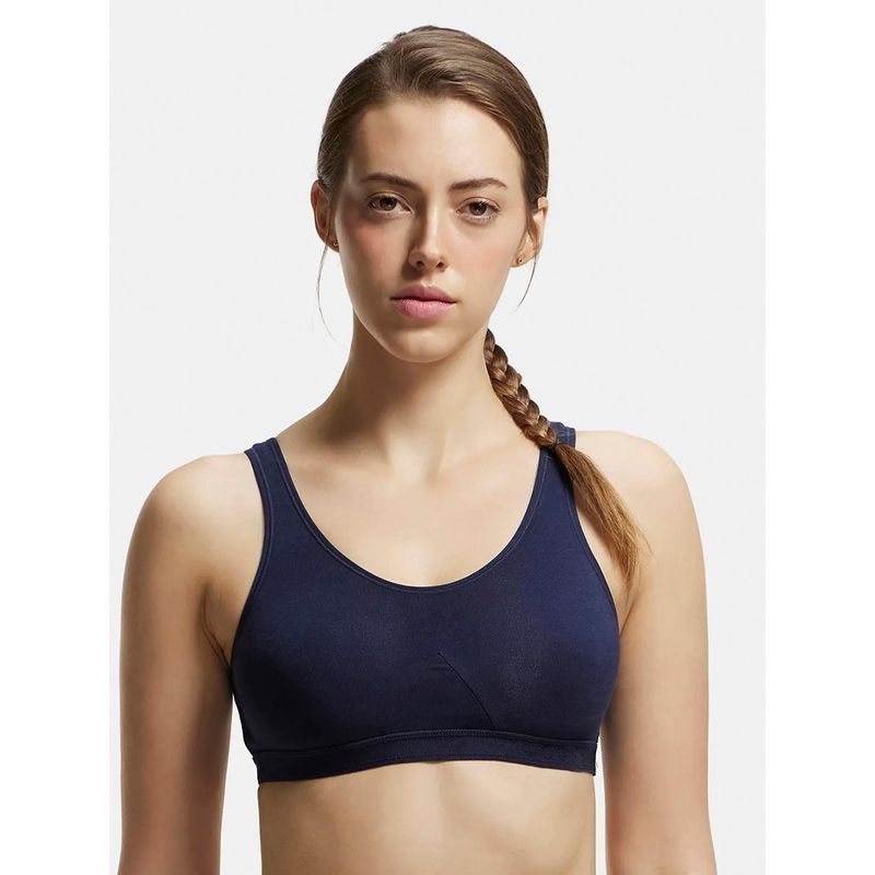 Jockey 1376 Wirefree Non Padded Cotton Elastane Active Bra - Navy Blazer (XL)