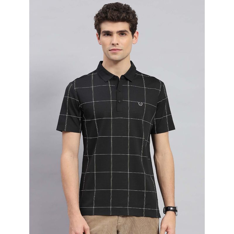 Monte Carlo Men Black Checks Polo T-shirt (M)