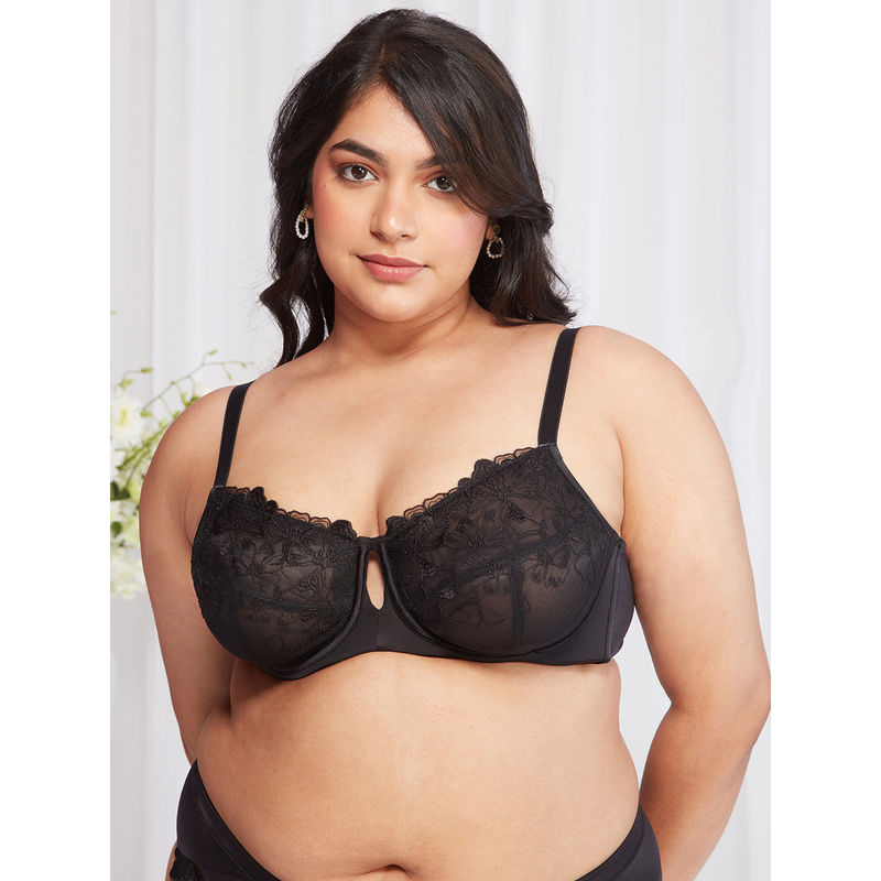 Nykd by Nykaa Floral Mesh Underwired Non-Padded Lace Bra - NYB221 Black (36D)