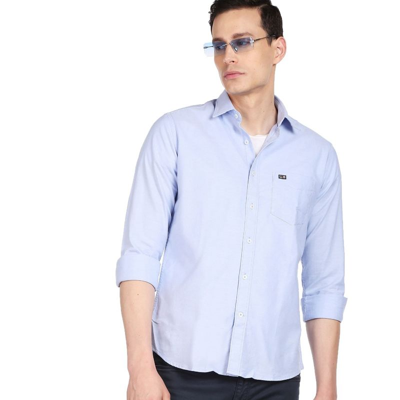 Arrow Sports Men Light Blue Oxford Weave Manhattan Slim Fit Casual Shirt (39)