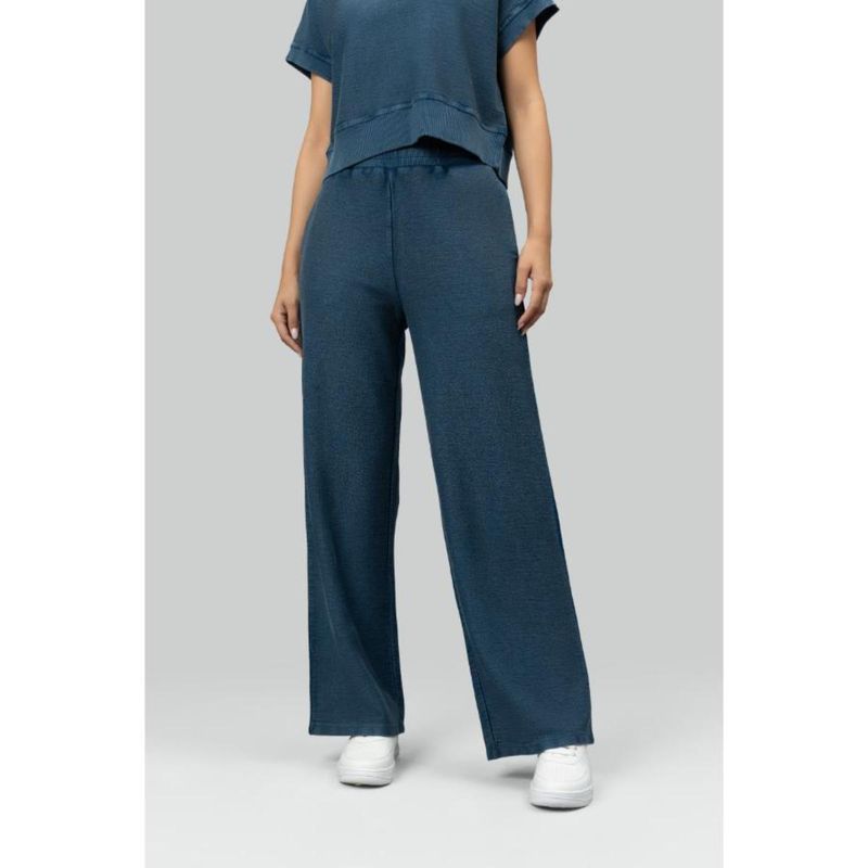 NeceSera Blue Wide-Leg Terry Travel Pants (S)