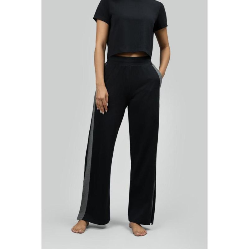 NeceSera Black Soft Cotton Side Slit Flare Pants (S)