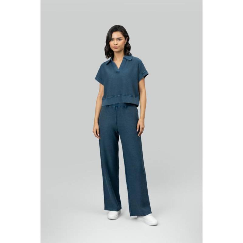 NeceSera Blue Textured Terry Polo Top with Bottom (M)
