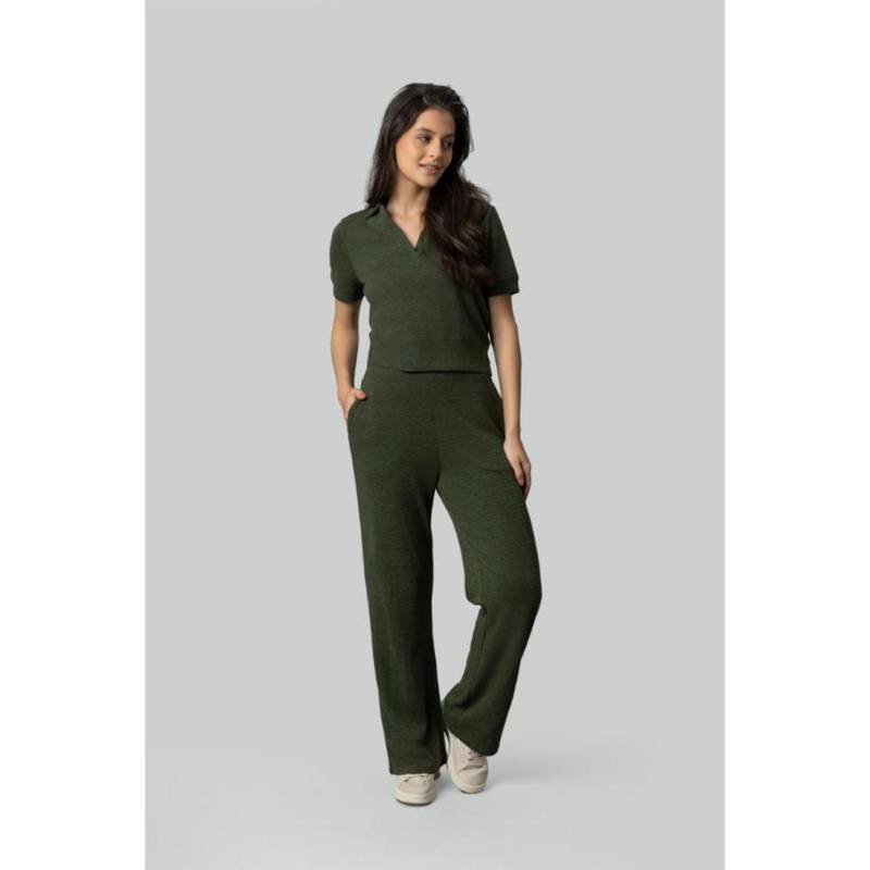 NeceSera Olive Ottoman Rib Polo Top with Bottom (XL)