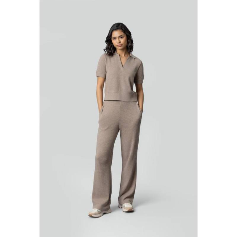 NeceSera Beige Ottoman Rib Polo Top with Bottom (L)