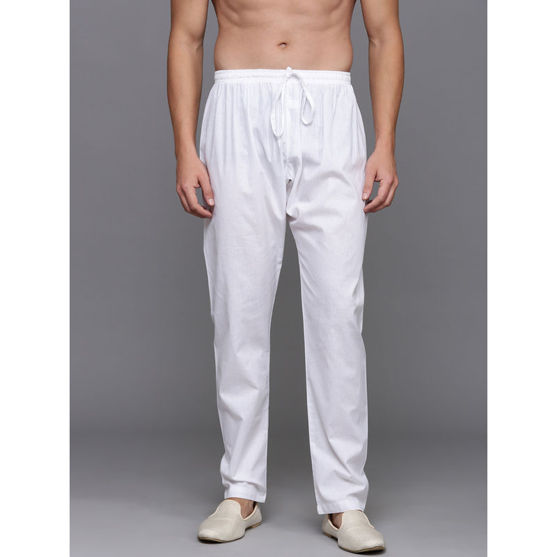 Diwas by Manyavar White Cotton Solid Pyjama for Men (L)