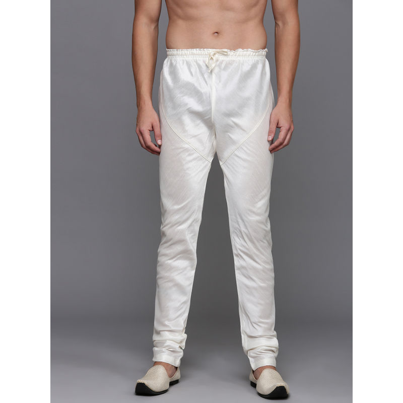 Diwas by Manyavar Off White Art Silk Solid Pyjama for Men (M)