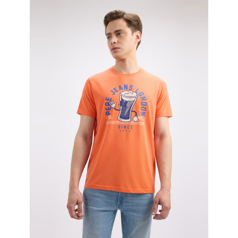 Pepe Jeans Men's Orange Quirky Print T-Shirt (S)