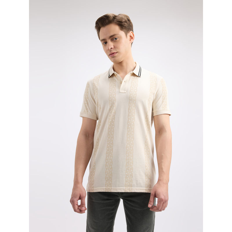 Pepe Jeans Men's Cream Printed Polo T-Shirt (S)
