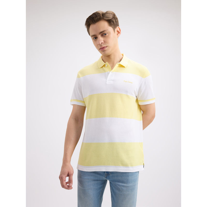 Pepe Jeans Men's Yellow Stripe Polo T-Shirt (S)