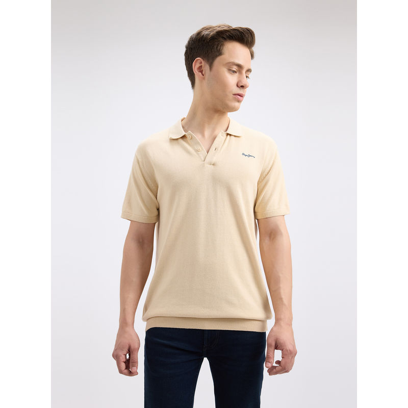 Pepe Jeans Men's Cream Flat Knit Polo T-Shirt (S)
