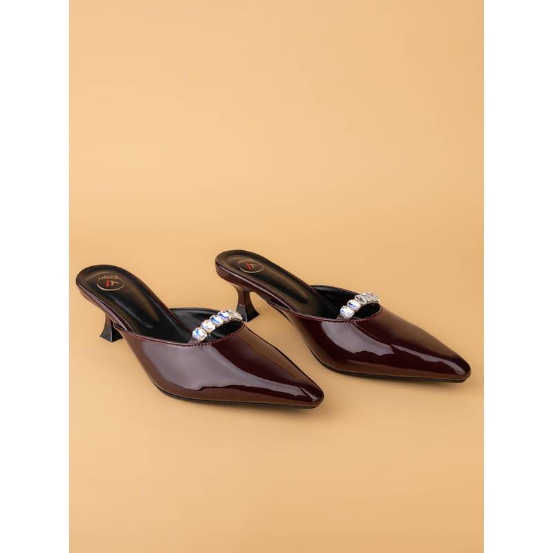 Alberto Torresi Burgundy Patent Embellished Heeled Mules (UK 3)