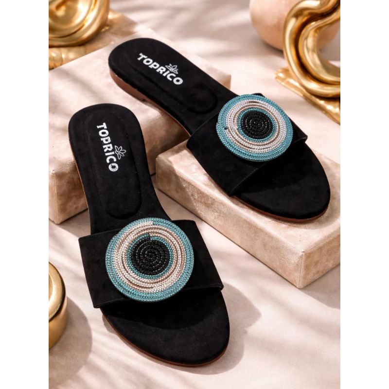 Toprico Evil Eye Aura Black Open Toe Flats (EURO 41)