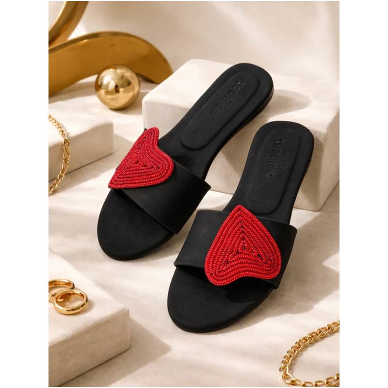 Toprico Aura Hearts Black Open Toe Flats (EURO 39)