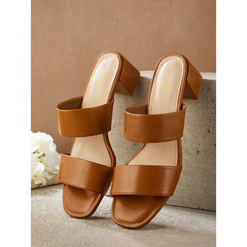 Fabindia Brown Leather Block Heeled Sandals (UK 8)