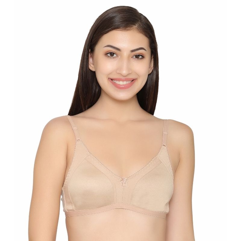 Clovia Cotton Rich Solid Non-Padded Full Cup Wire Free Spacer Bra - Nude (40B)
