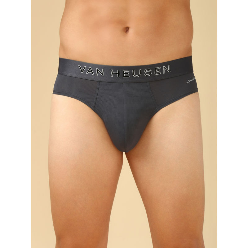 Van Heusen Innerwear Men Ebony Grey Swift Dry & High Stretch Mesh Briefs (XL)