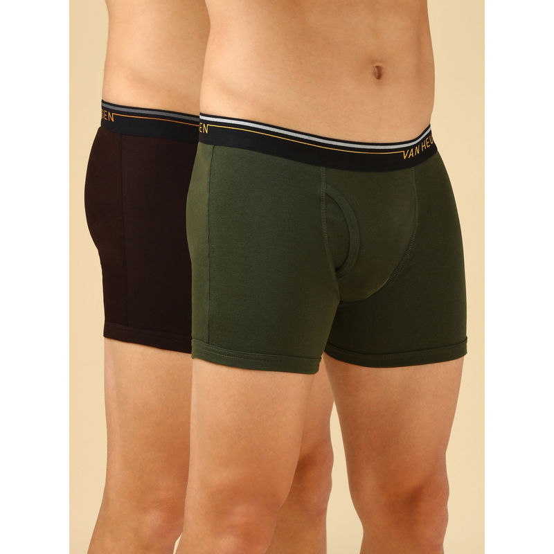 Van Heusen Innerwear Green & Black Anti Bacterial & Color Fresh Trunks (Pack of 2) (L)